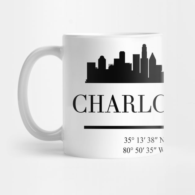 CHARLOTTE NORTH CAROLINA BLACK SILHOUETTE SKYLINE ART by deificusArt